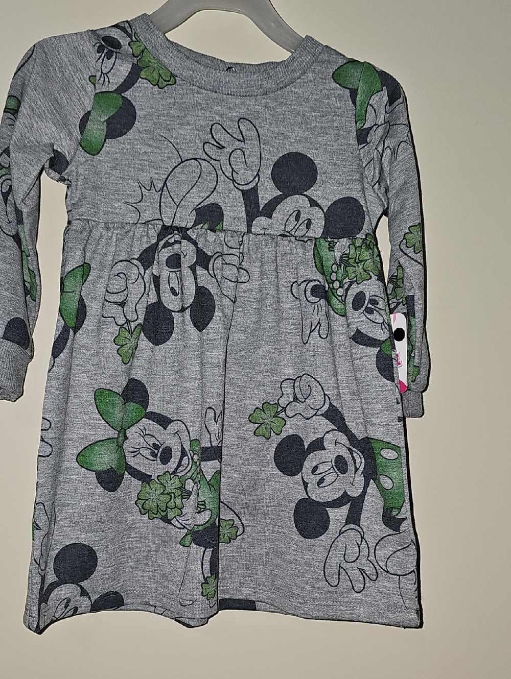Disney Gray & Green Minnie Mouse Long-Sleeve Dress